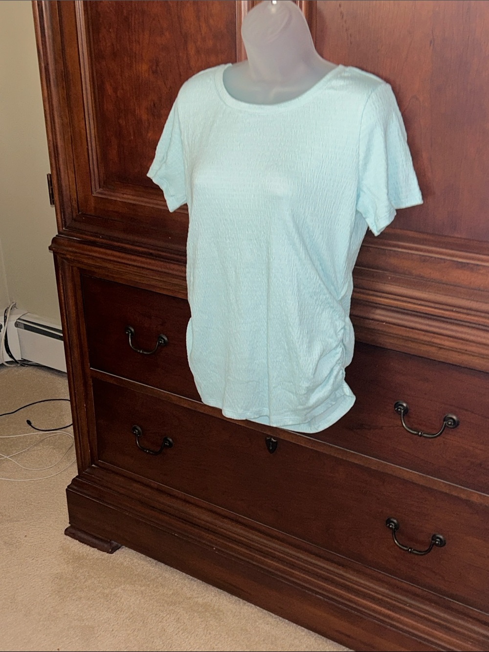 Talbots Light Aqua Short Sleeve Crewneck Tee w/Ruching on side